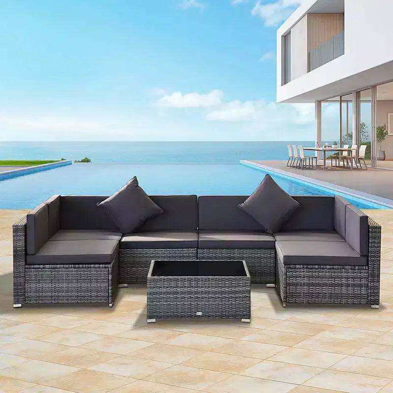 Ensemble de mobilier de jardin d’extérieur Outsunny de 7 pièces en rotin tressé moderne, idéal pour le jardin, la terrasse et la cour