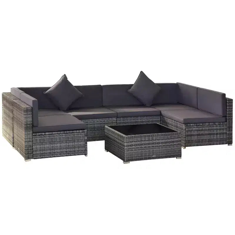 Ensemble de mobilier de jardin d’extérieur Outsunny de 7 pièces en rotin tressé moderne, idéal pour le jardin, la terrasse et la cour