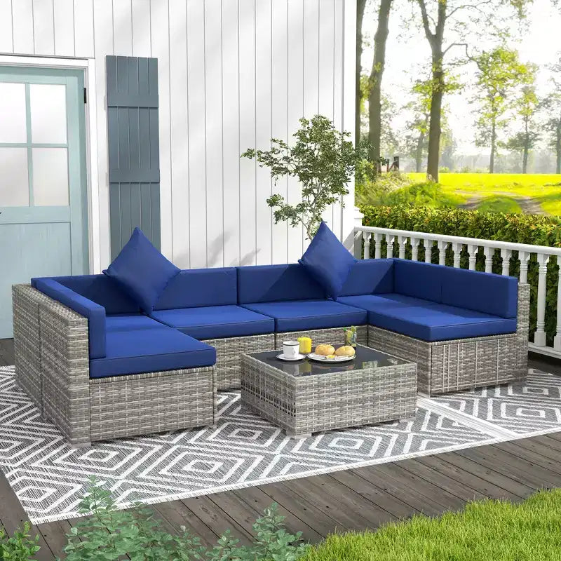 Ensemble de mobilier de jardin d’extérieur Outsunny de 7 pièces en rotin tressé moderne, idéal pour le jardin, la terrasse et la cour