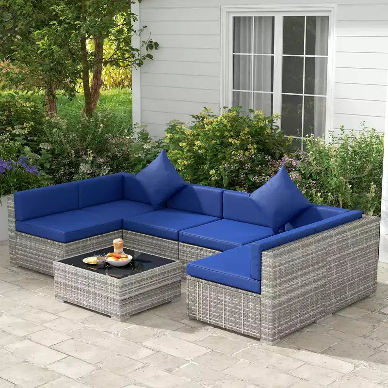 Ensemble de mobilier de jardin d’extérieur Outsunny de 7 pièces en rotin tressé moderne, idéal pour le jardin, la terrasse et la cour