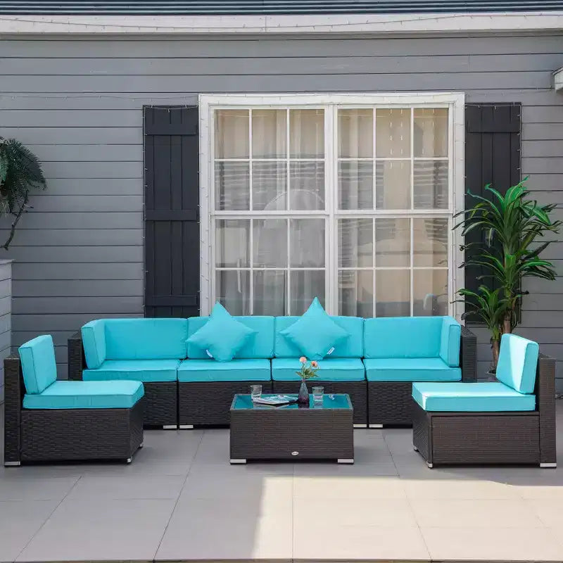 Ensemble de mobilier de jardin d’extérieur Outsunny de 7 pièces en rotin tressé moderne, idéal pour le jardin, la terrasse et la cour