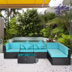 Ensemble de mobilier de jardin d’extérieur Outsunny de 7 pièces en rotin tressé moderne, idéal pour le jardin, la terrasse et la cour