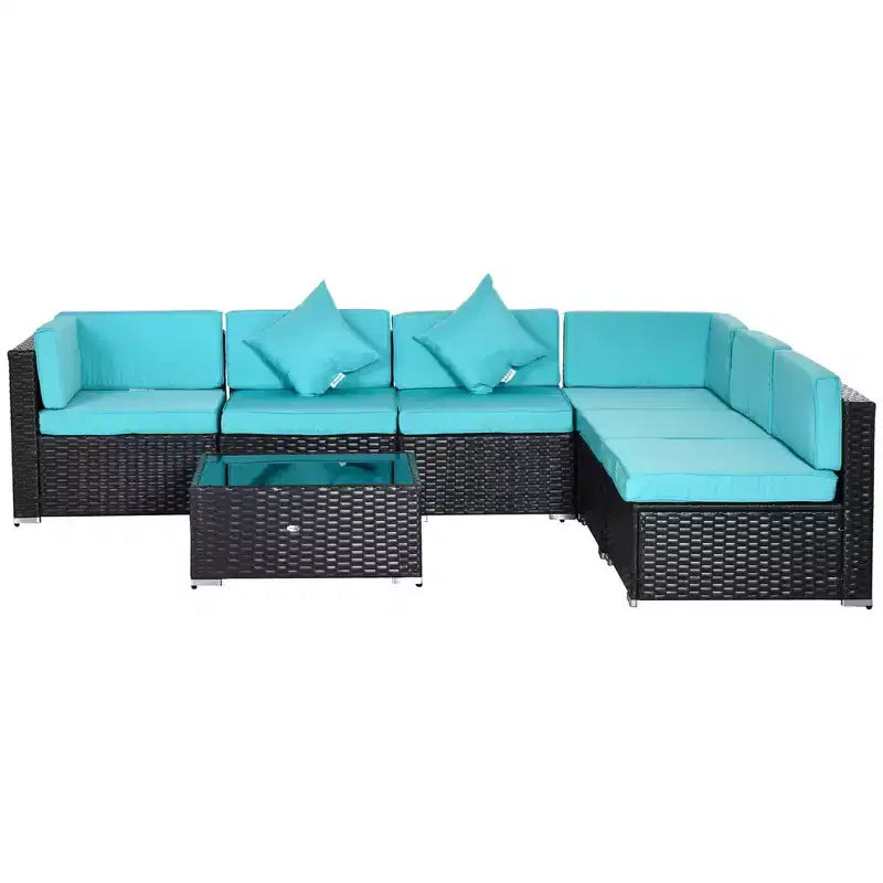 Ensemble de mobilier de jardin d’extérieur Outsunny de 7 pièces en rotin tressé moderne, idéal pour le jardin, la terrasse et la cour