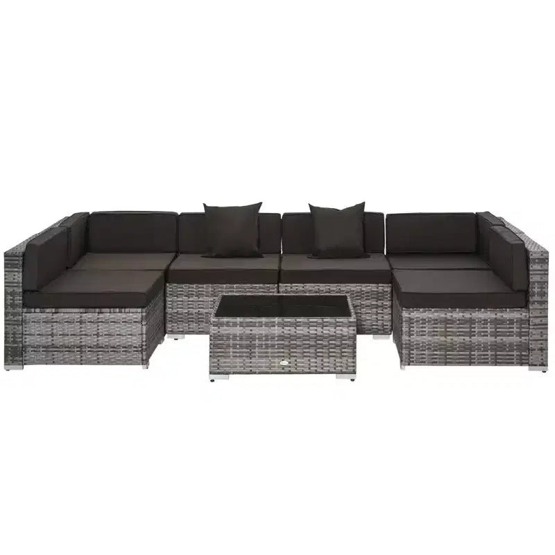Ensemble de mobilier de jardin d’extérieur Outsunny de 7 pièces en rotin tressé moderne, idéal pour le jardin, la terrasse et la cour