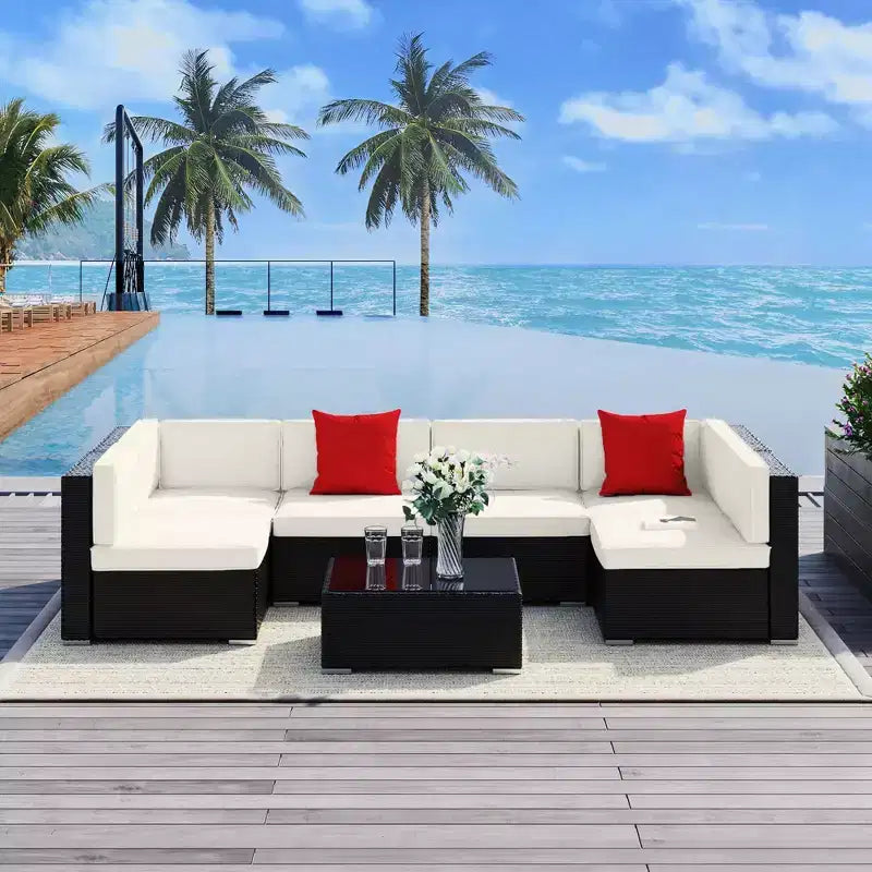 Ensemble de mobilier de jardin d’extérieur Outsunny de 7 pièces en rotin tressé moderne, idéal pour le jardin, la terrasse et la cour