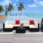 Ensemble de mobilier de jardin d’extérieur Outsunny de 7 pièces en rotin tressé moderne, idéal pour le jardin, la terrasse et la cour