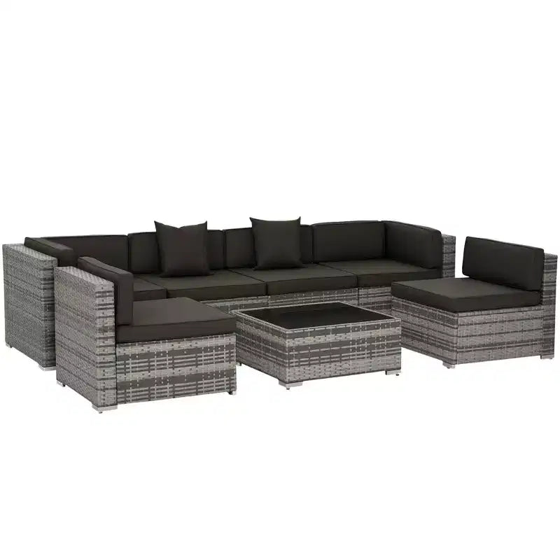 Outsunny 7-Piece Outdoor Patio Furniture Set with Modern Rattan Wicker, Perfect for Garden, Deck, and Backyard