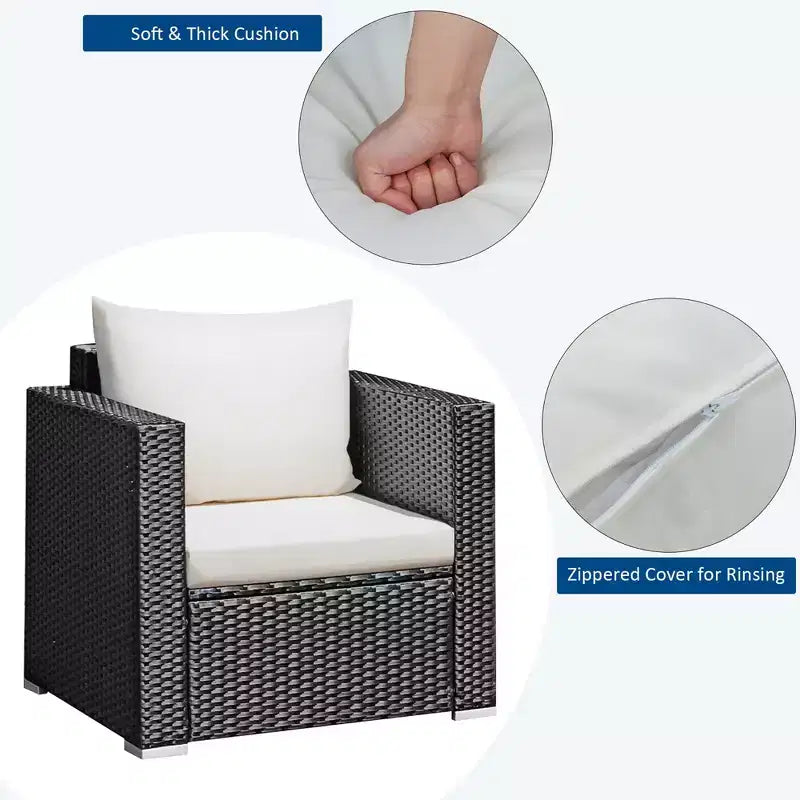 Costway 3 részes fonott teraszbútor-garnitúra, rattan kanapégarnitúra párnával, kertbe