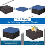 Costway 5-teiliges Patio-Rattanmöbelset, modulare Sitzgruppe mit Hocker und Tisch, marineblau