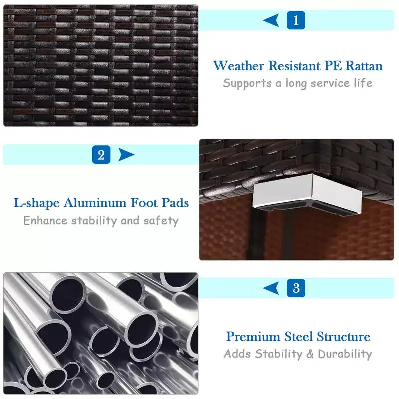 Costway 5-teiliges Patio-Rattanmöbelset, modulare Sitzgruppe mit Hocker und Tisch, marineblau