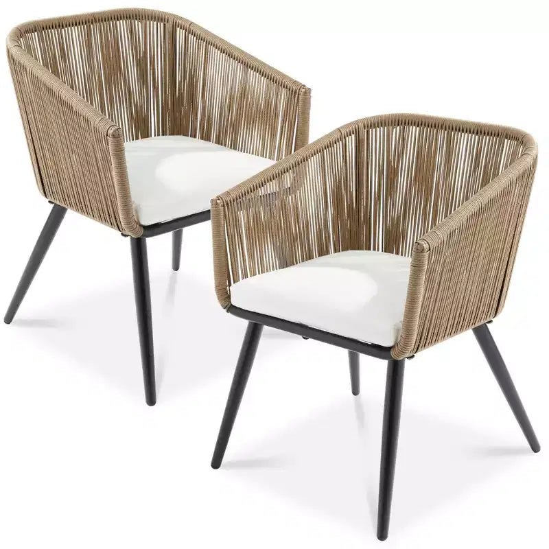 Best Choice Products set van 2 eetkamerstoelen voor buiten, van gevlochten wicker, draagvermogen 250lb