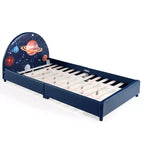Costway Kids Upholstered Platform Bed Children Twin Size Wooden Bed Galaxy Pattern