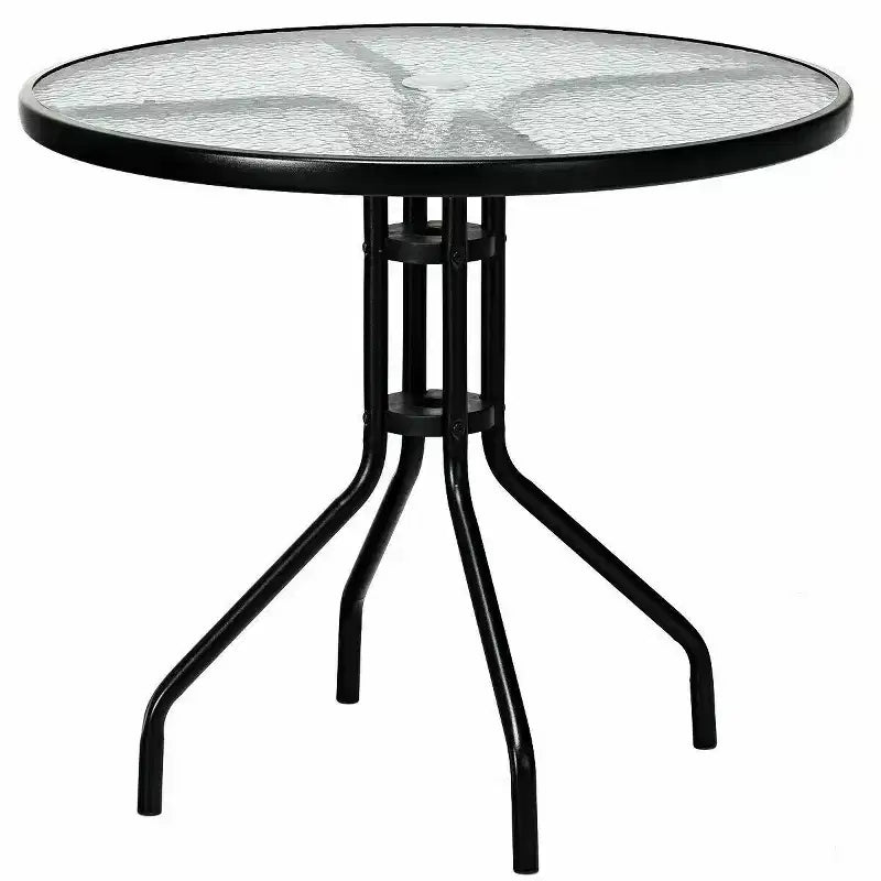 Ensemble de mobilier de patio bistro Costway, 3 pièces, fauteuil à bascule et table en verre