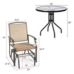 Ensemble de mobilier de patio bistro Costway, 3 pièces, fauteuil à bascule et table en verre