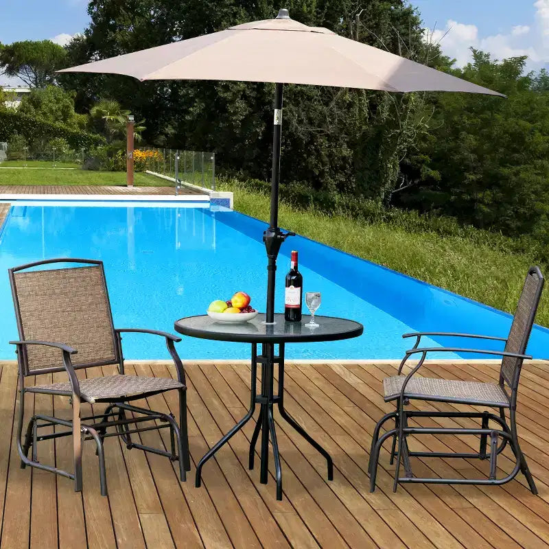 Ensemble de mobilier de patio bistro Costway, 3 pièces, fauteuil à bascule et table en verre