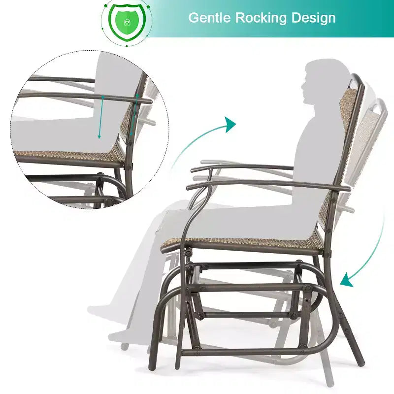 Ensemble de mobilier de patio bistro Costway, 3 pièces, fauteuil à bascule et table en verre