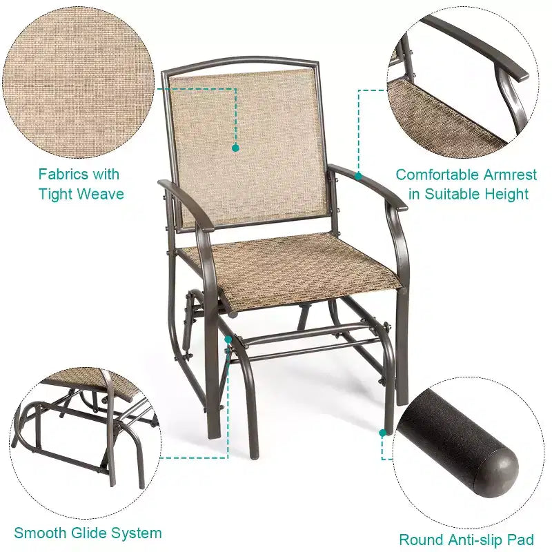 Ensemble de mobilier de patio bistro Costway, 3 pièces, fauteuil à bascule et table en verre
