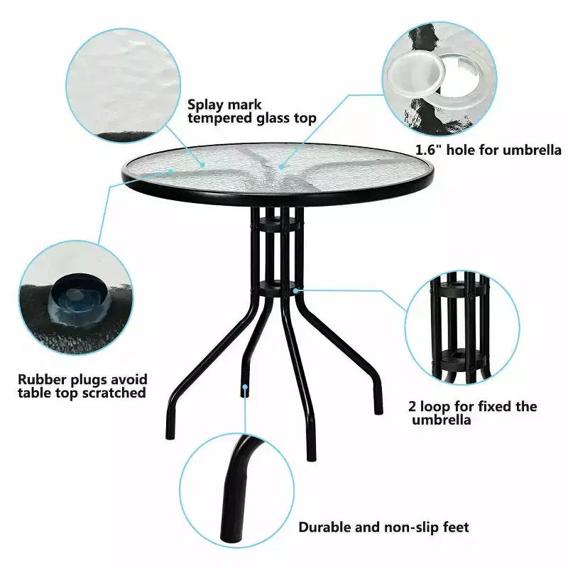 Ensemble de mobilier de patio bistro Costway, 3 pièces, fauteuil à bascule et table en verre