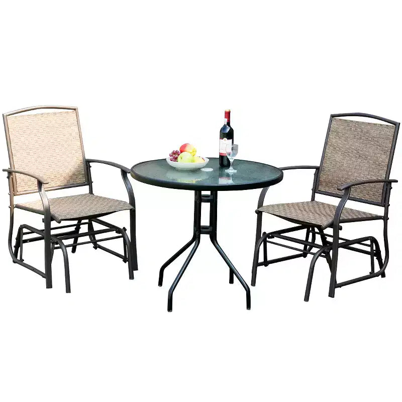 Ensemble de mobilier de patio bistro Costway, 3 pièces, fauteuil à bascule et table en verre