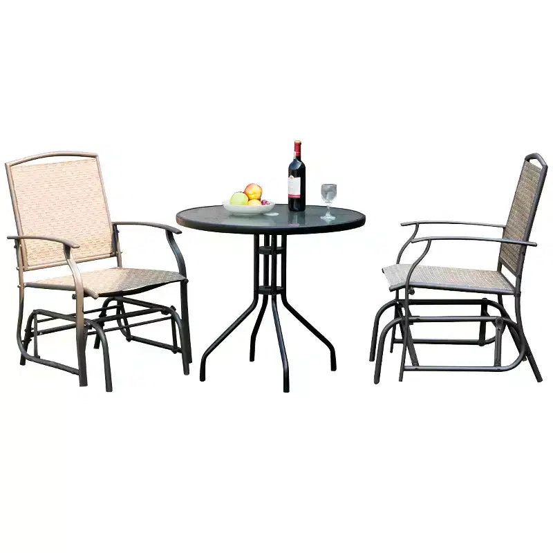 Ensemble de mobilier de patio bistro Costway, 3 pièces, fauteuil à bascule et table en verre