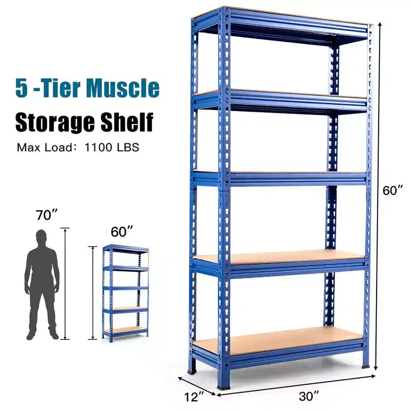 Costway 5-Tier Metal Storage Shelves 60'' Garage Rack W/Adjustable Shelves