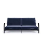 RealRooms Karli Black Metal Arm Futon Frame with 6 Blue Mattress and extra Black Slipcover