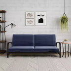 RealRooms Karli Black Metal Arm Futon Frame with 6 Blue Mattress and extra Black Slipcover