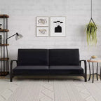 RealRooms Karli Black Metal Arm Futon Frame with 6 Blue Mattress and extra Black Slipcover