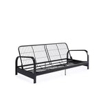 RealRooms Karli Black Metal Arm Futon Frame with 6 Blue Mattress and extra Black Slipcover
