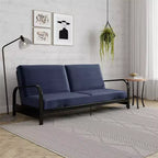 RealRooms Karli Black Metal Arm Futon Frame with 6 Blue Mattress and extra Black Slipcover