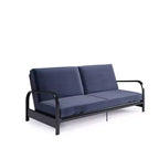 RealRooms Karli Black Metal Arm Futon Frame with 6 Blue Mattress and extra Black Slipcover