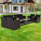 Costway 8 PCS Patio Rattan Furniture Set Glass Table Shelf Sofa Cushion Black/Red/Turquoise/Navy/Gray