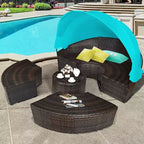 Costway Rattan-Tagesbett für die Terrasse mit Polsterung, verstellbarer Tischplatte und Sonnendach