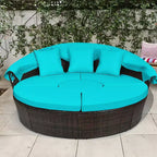 Costway Rattan-Tagesbett für die Terrasse mit Polsterung, verstellbarer Tischplatte und Sonnendach
