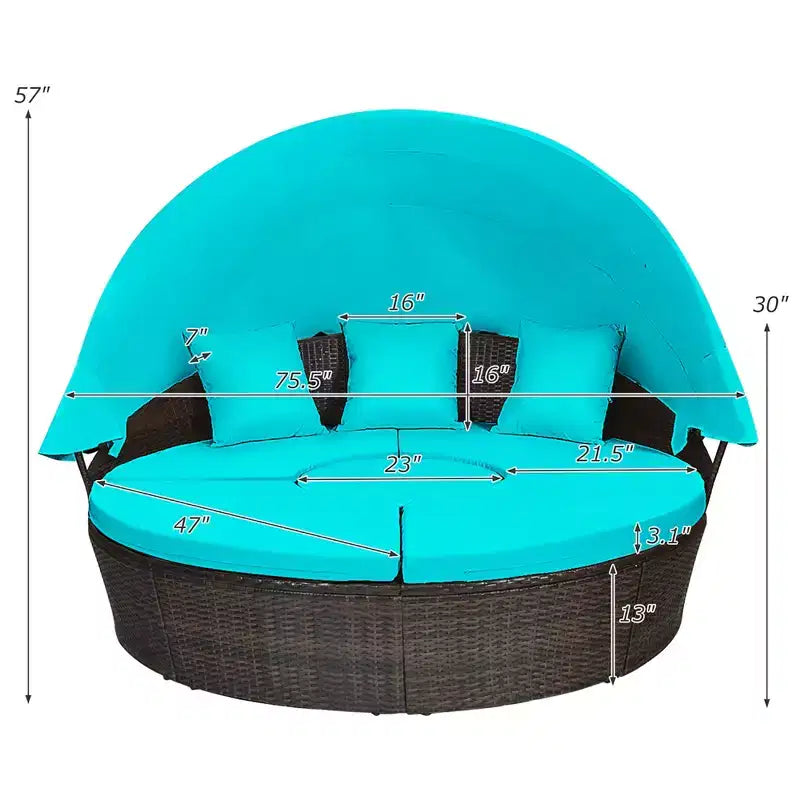 Costway Rattan-Tagesbett für die Terrasse mit Polsterung, verstellbarer Tischplatte und Sonnendach