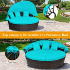 Costway Rattan-Tagesbett für die Terrasse mit Polsterung, verstellbarer Tischplatte und Sonnendach