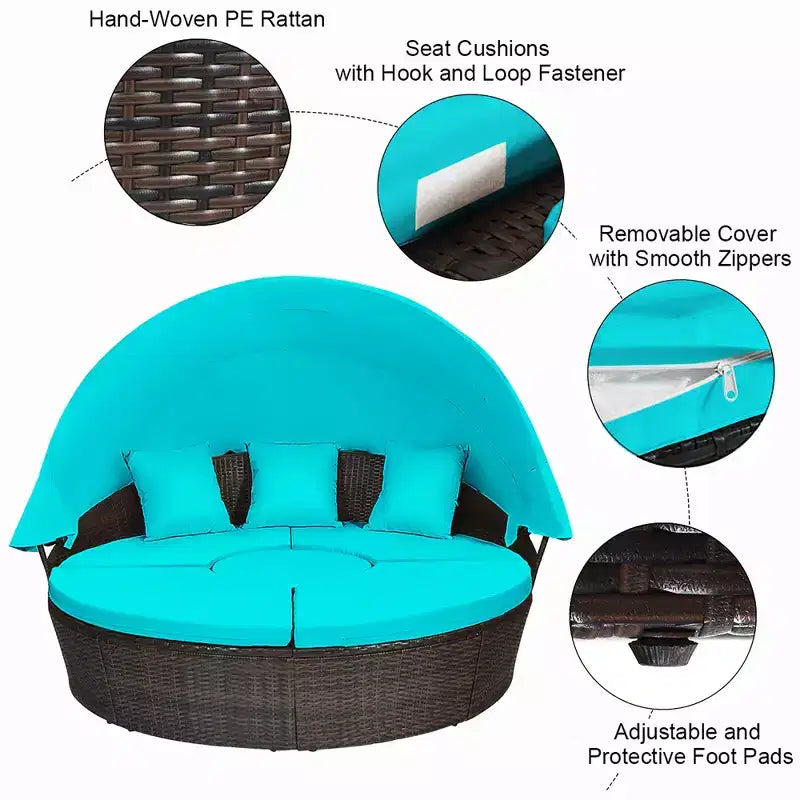 Costway Rattan-Tagesbett für die Terrasse mit Polsterung, verstellbarer Tischplatte und Sonnendach