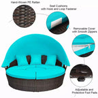 Costway Rattan-Tagesbett für die Terrasse mit Polsterung, verstellbarer Tischplatte und Sonnendach
