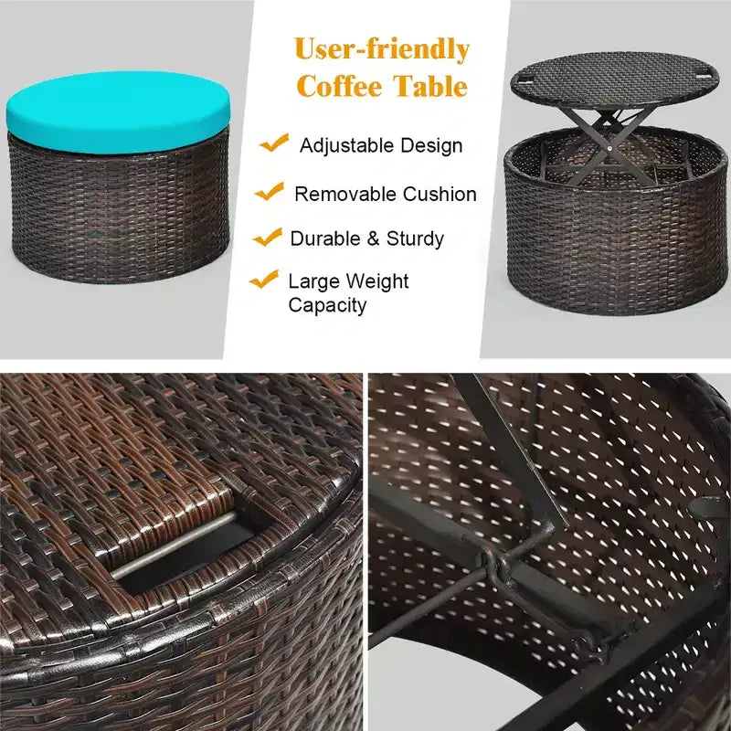 Costway Rattan-Tagesbett für die Terrasse mit Polsterung, verstellbarer Tischplatte und Sonnendach