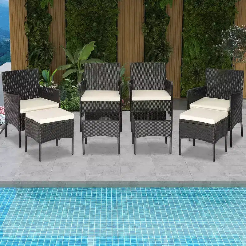 Costway 8PCS Patio Rattan Furniture Set Sofas Ottomans Cushioned Table Free Combination
