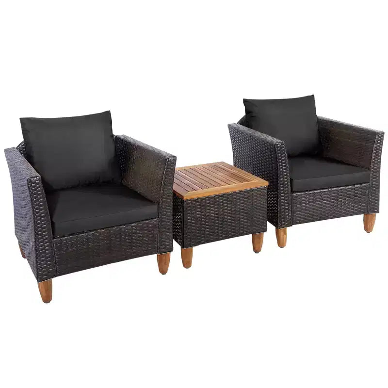Ensemble de canapé de terrasse en rotin tressé Costway 3 pièces, mobilier d’extérieur en acacia pour conversations