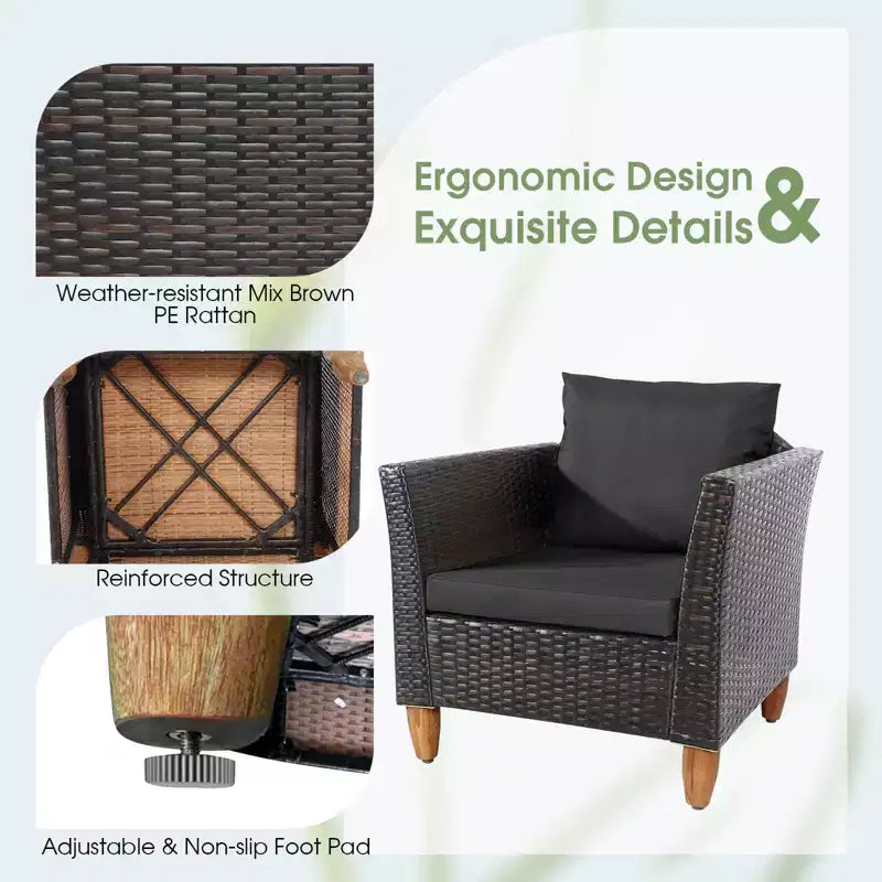 Ensemble de canapé de terrasse en rotin tressé Costway 3 pièces, mobilier d’extérieur en acacia pour conversations