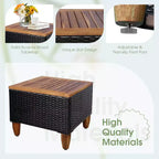 Ensemble de canapé de terrasse en rotin tressé Costway 3 pièces, mobilier d’extérieur en acacia pour conversations