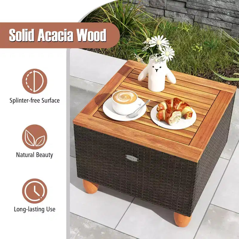 Ensemble de canapé de terrasse en rotin tressé Costway 3 pièces, mobilier d’extérieur en acacia pour conversations