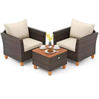 Ensemble de canapé de terrasse en rotin tressé Costway 3 pièces, mobilier d’extérieur en acacia pour conversations