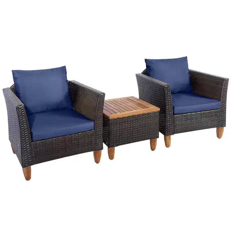 Ensemble de canapé de terrasse en rotin tressé Costway 3 pièces, mobilier d’extérieur en acacia pour conversations