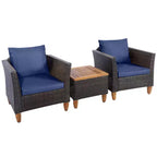Ensemble de canapé de terrasse en rotin tressé Costway 3 pièces, mobilier d’extérieur en acacia pour conversations