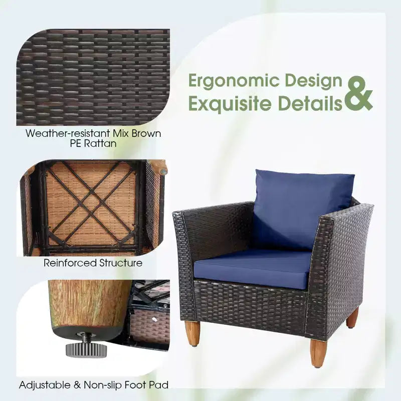 Ensemble de canapé de terrasse en rotin tressé Costway 3 pièces, mobilier d’extérieur en acacia pour conversations