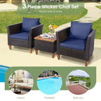Ensemble de canapé de terrasse en rotin tressé Costway 3 pièces, mobilier d’extérieur en acacia pour conversations