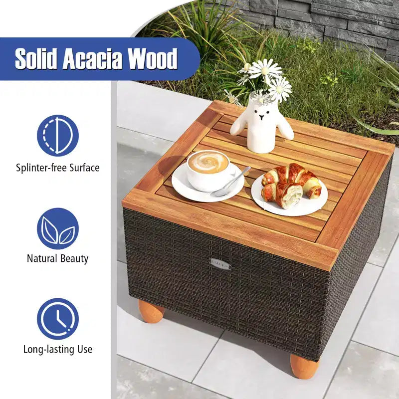 Ensemble de canapé de terrasse en rotin tressé Costway 3 pièces, mobilier d’extérieur en acacia pour conversations